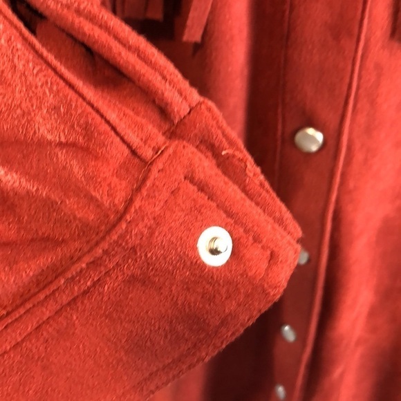 Western Faux Suede Fringed  Shacket Jacket Rust Lg - Picture 4 of 12